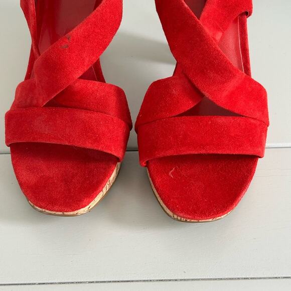 Franco Sarto Red Wedge Sandals with Cork Heel Sz 10 - Picture 11 of 14